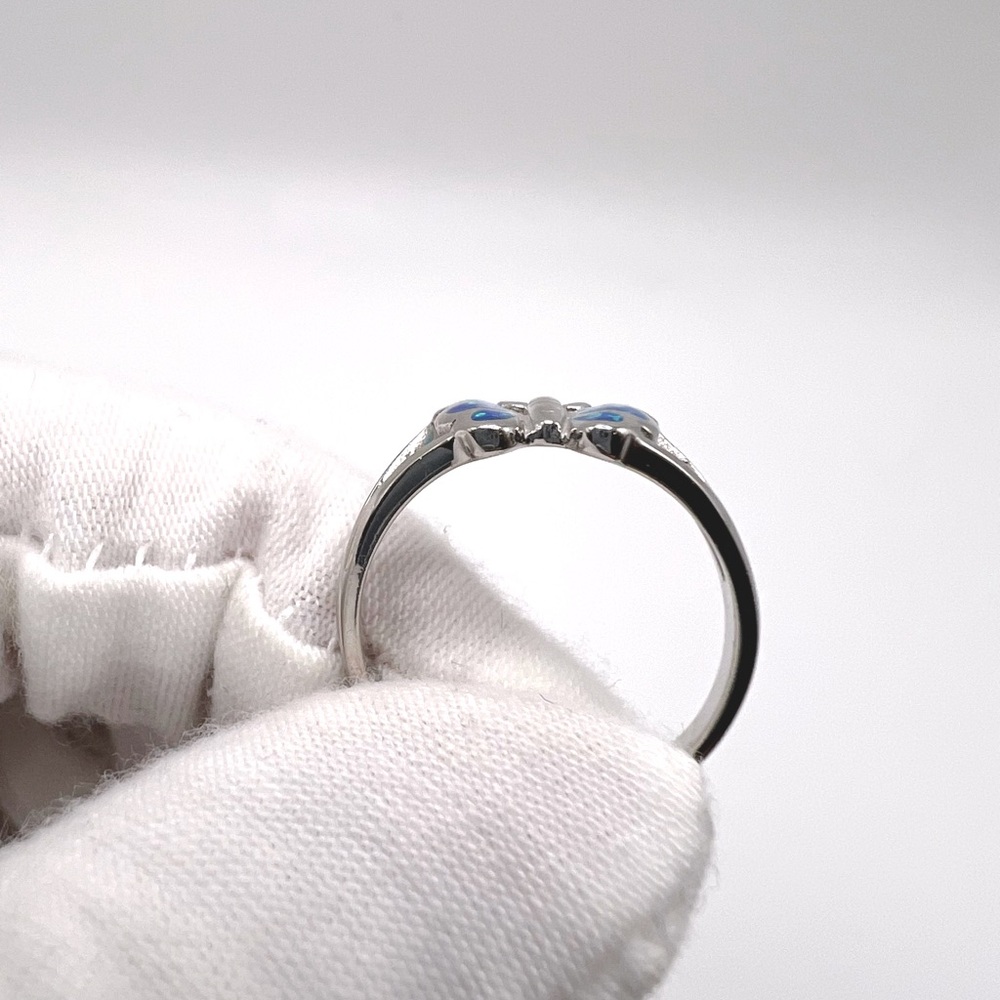 Sale $18 Firm! .925 Sterling Silver Lab Created Blue Opal Butterfly Ring - Picture 5 of 14
